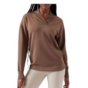 Athleta Clarity Size XS Brown V Neck Pullover Sweatshirt Long Sleeve Athleisure‎